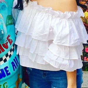 White Ruffle Off the Shoulder Cotton Top